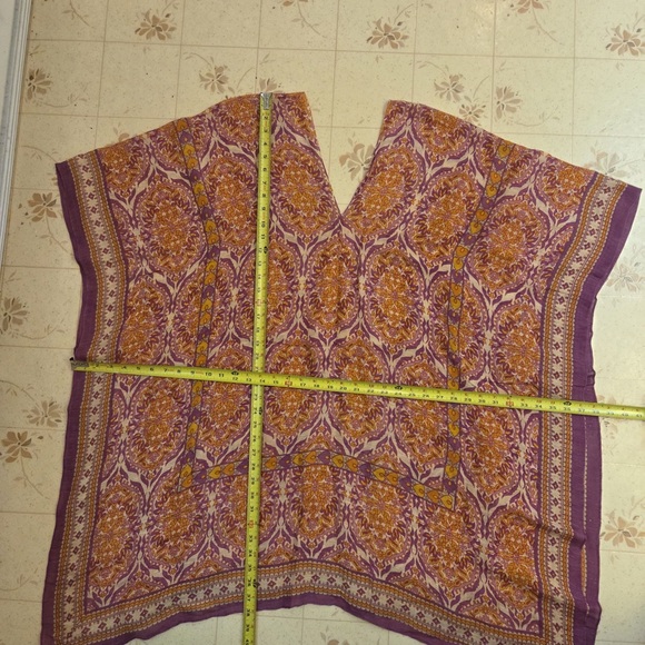 Theodora & Callum Purple and Yellow Patterned Textile Poncho! - Picture 3 of 4